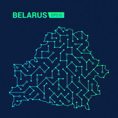 Abstract futuristic map of Belarus. Electric circuit of the country. Technology background.