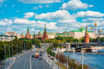 Obraz premium View of the city of Moscow from the Patriarchal bridge, panorama of Moscow, Russia