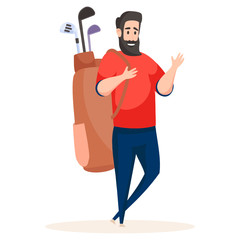 
Man holding golf accessories, golf player in flat style 
