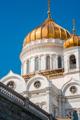 Cathedral of Christ the Saviour against a blue sky with clouds in Moscow, Russia