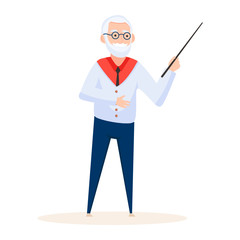 Fototapeta premium Male holding a stick, profesor in editable flat style 