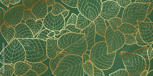 Golden Leaf Green Botanical Modern Art Deco Wallpaper Background Vector Line Arts Background Design For Interior Design Vector Arts Fashion Textile Patterns Textures Posters Wrappers Etc Wall Mural Vectortwins