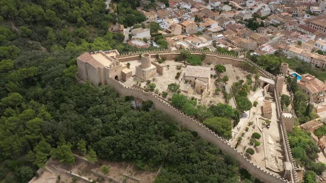 Flying a Fortress drone in the city of Capdepera on the northeast island of Majorca Spain