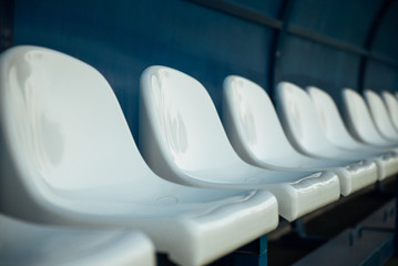 Fototapeta premium Coach and reserve benches in a soccer field