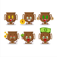 Bronze trophy cartoon character with cute emoticon bring money