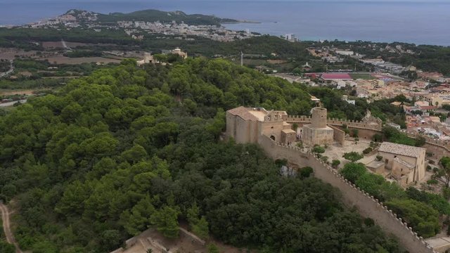 Flying a Fortress drone in the city of Capdepera on the northeast island of Majorca Spain