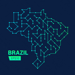 Abstract futuristic map of Brazil. Electric circuit of the country. Technology background.