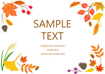 秋の紅葉した葉っぱのフレーム