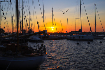 Sunset in the marina of Gager at the island Rügen, Baltic Sea - Germany