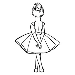 the little balerina stands with her back linear drawing of contra © Katerin_vin