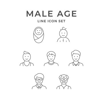 Set line icons of male age