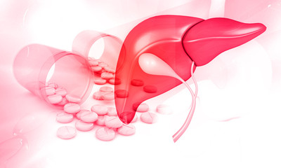 Human liver with medicine. 3d illustration..