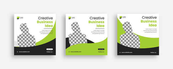 Set of Editable social media square banner template. Black and green color social media posts. Suitable for all corporate business.
