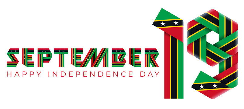 September 19, Saint Kitts and Nevis Independence Day congratulatory design with national flag colors.