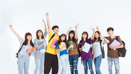happy young student group standing together