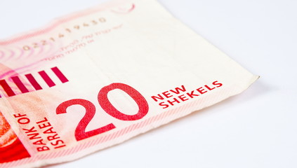 Israeli twenty shekels banknotes closeup