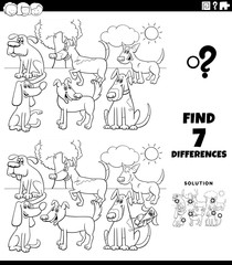 differences educational task with dogs coloring book page