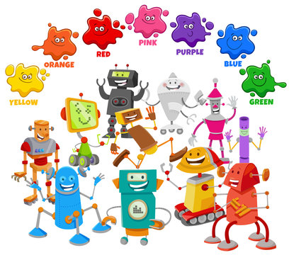 basic colors for kids with robot characters group