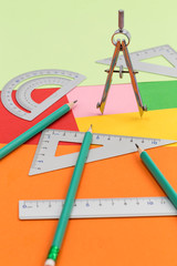 Student stationery such as pencils, erasers, rulers and compasses