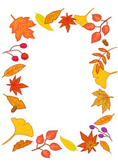 秋の紅葉した葉っぱのフレーム