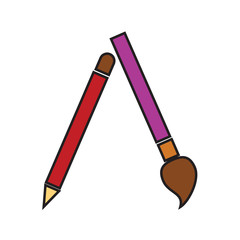 Pencil and brush icon on a white background. illustration in flat design style.
