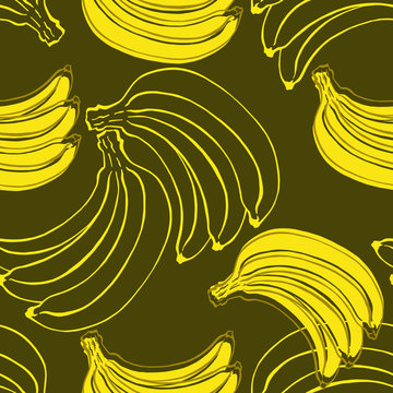 Banana seamless pattern fruit background, vector illustration