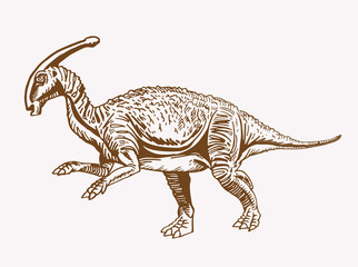 Vector vintage illustration of  Parasaurolophus, sepia  background