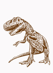 Vector vintage illustration of tyrannosaurus, sepia  background