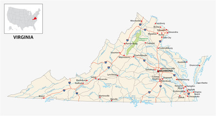 road map of the US American State of Virginia