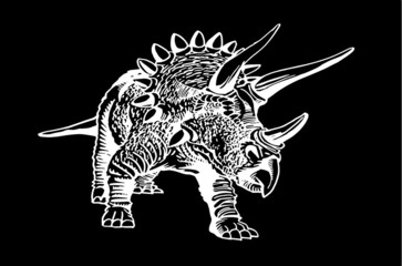 Vector triceratops isolated on black background, graphical illustration of dinosaur