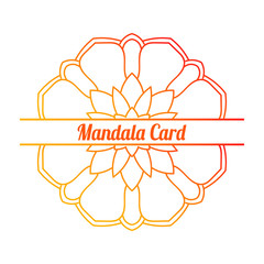 Colorful gradient half of flower greeting card. Invitation template with ornamental Mandala. Lotus floral postcard, poster, flyer. Vector illustration.