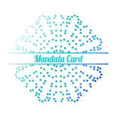 Colorful gradient dotted half of flower greeting card. Invitation template with halftone ornamental Mandala. Lotus floral postcard, poster, flyer. Vector illustration.