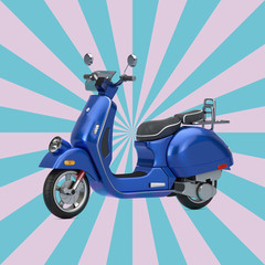 Blue Classic Vintage Retro or Electric Scooter. 3d Rendering