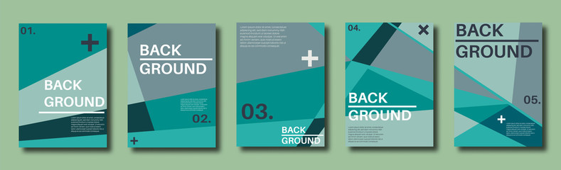 Abstract set of backgrounds with colorful chaotic triangles, polygons. Geometric posters, Social media, Book cover. Vector illustration.