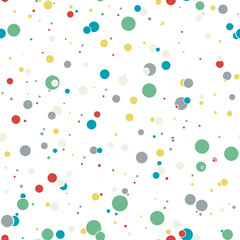 Abstract seamless pattern with colorful chaotic small circles. Infinity dotted messy geometric pattern. Vector illustration.  