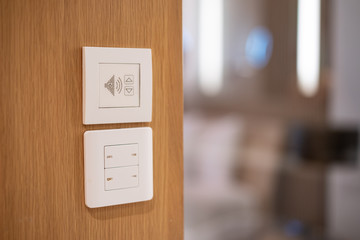 Switch control of the electric light and sound in the room.