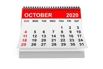 2020 Year October Calendar. 3d rendering