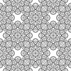 Fantasy seamless pattern with ornamental mandala. Abstract round doodle flower background. Floral geometric circle. Vector illustration.