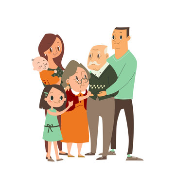 Happy family hugging each other. vector cartoon character illustration.