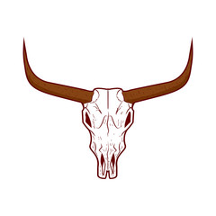 Fototapeta premium Bull skull icon. Buffalo head vector illustration isolated on white. Animal skull with horns. Texas animal head symbol. Dangerous sign.