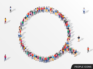 A large group of people in the form of magnifying glass. People search and employee concept.