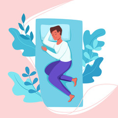 Sleepy awake woman in bed suffers from insomnia. Vector illustration