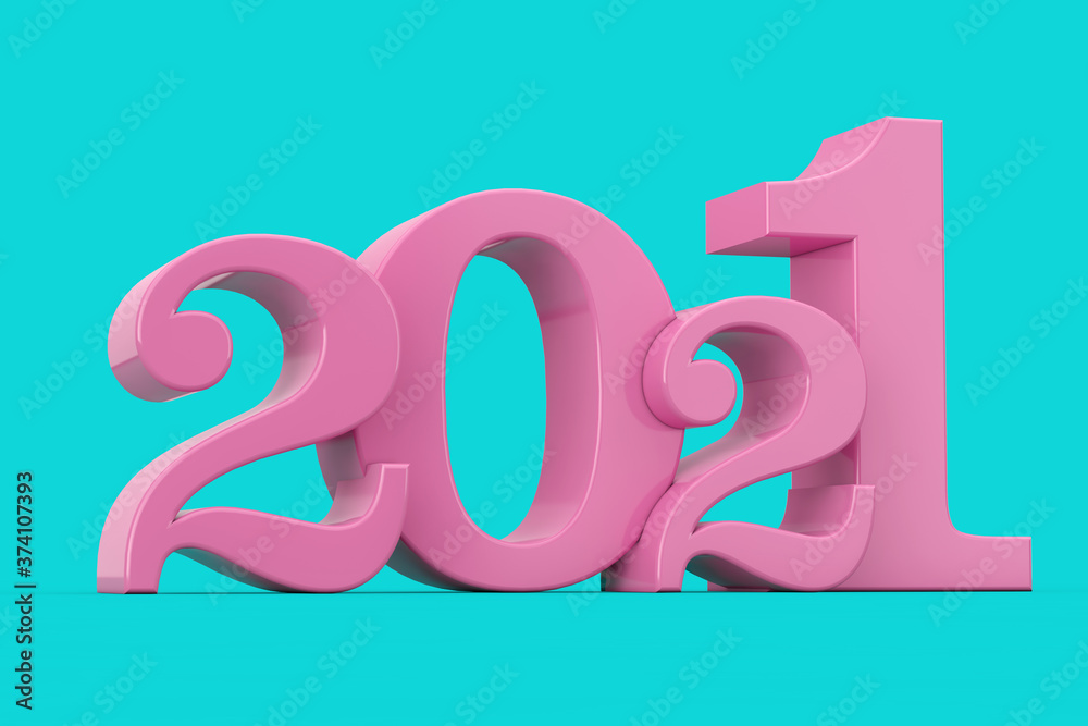 Aufkleber 2021 new year pink sign in duotone style. 3d rendering