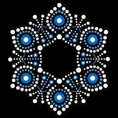 Aboriginal dot painting vector snowflake design - Christmas and winter greeting card pattern, Australian folk art