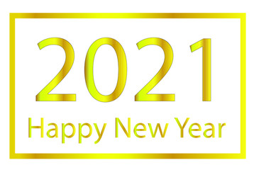 2021 Happy New Year vector illustration, new year banner in gold and white colors, simple design