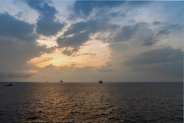 Scenery of sunrise at oil field