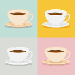 cups of coffee set background vector illustration cartoon flat design modern style 
