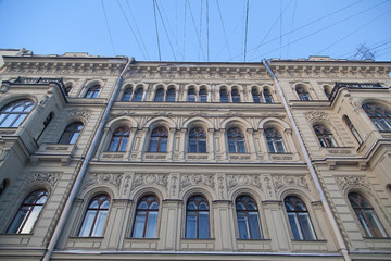 Facade of vintage classical building in Saint Petersburg