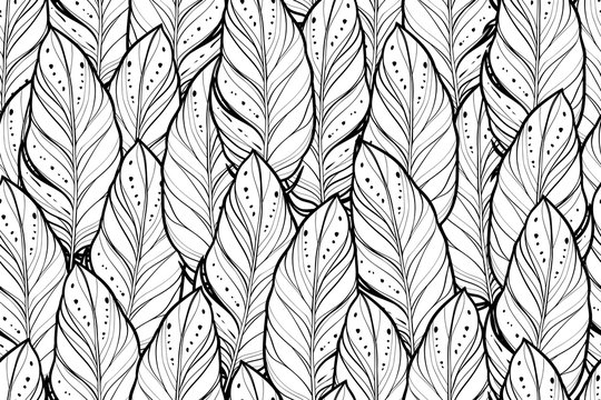 Seamless pattern of hand drawn vector feathers