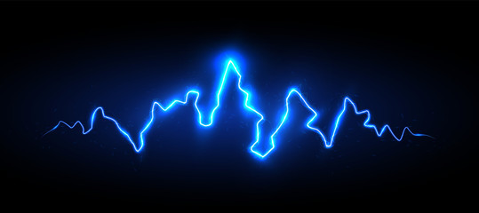 Realistic blue lightning with sparks and glow, vector illustration